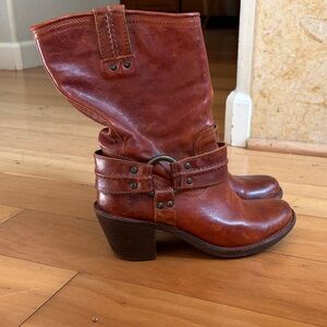 Frye Harness Boots Cognac Brown Leather size 6.5 Mid-calf Moto Western